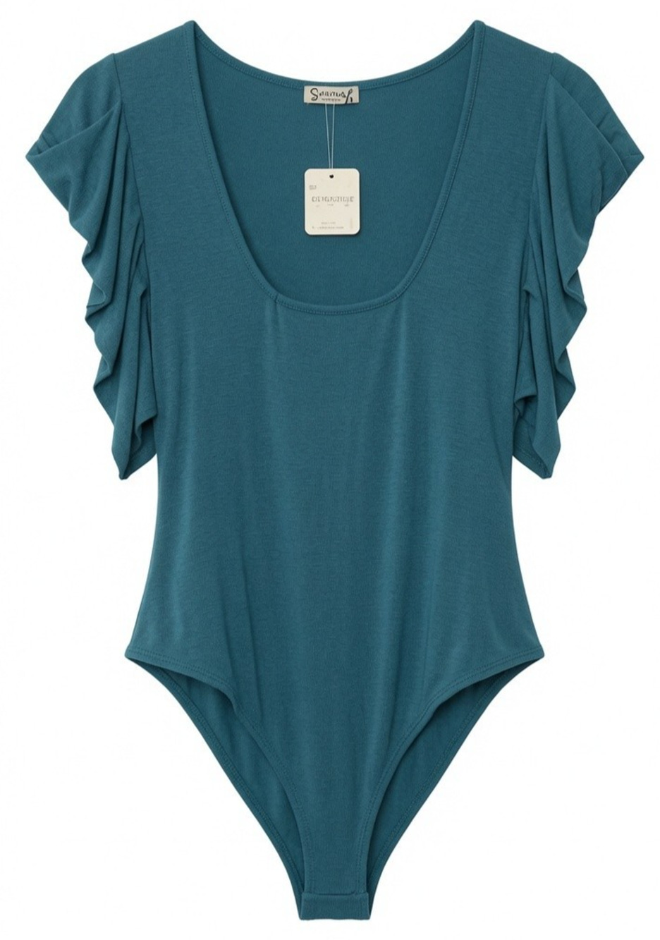 Free People Intimately Teal Bodysuit Medium NWT Ruffle Sleeve Ribbed Stretch